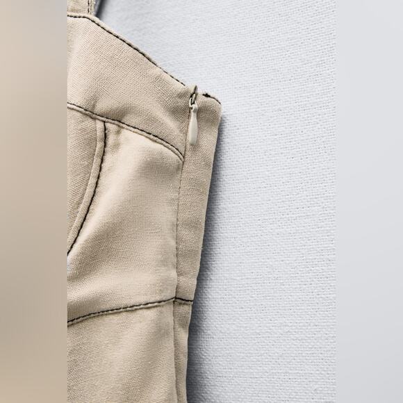 ZARA CONTRAST TOPSTITCHING CORSET LINEN BLEND JUMPSUIT - Picture 4 of 14